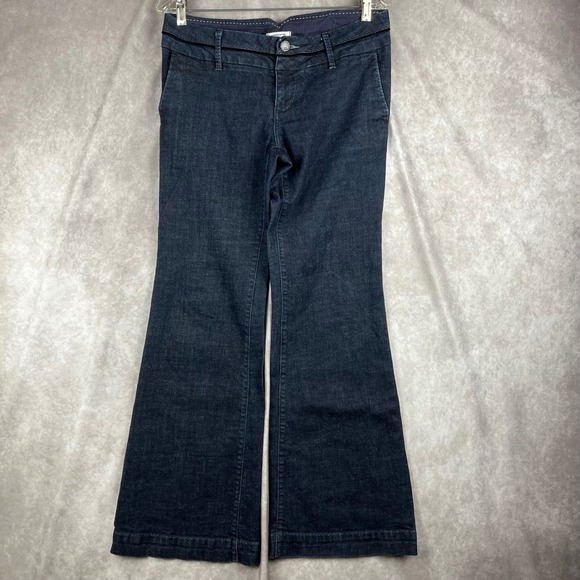 Y2K Banana Republic Jeans 6 Dark Denim Velvet Trim Classic Wide Leg Low Rise EUC - Picture 1 of 10